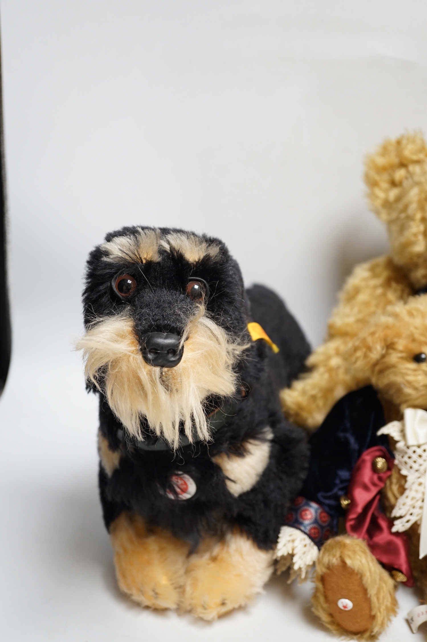 A Steiff 1902 2002 edition white tag, Steiff 'Raudi' dachshund and Sigikid German bear